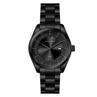 Kvartzové hodinky HANNAH MARTIN, 40 mm, pánske, náramok z čiernej nehrdzavejúcej ocele, vodotesné do 3 barov, štýl sport-chic