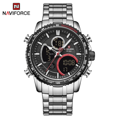 NAVIFORCE muški sportski sat – originalni luksuzni ručni sat od nehrđajućeg čelika, vodootporan model u vojničkom stilu s dvostrukim prikazom
