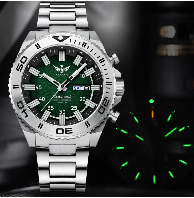 Yelang Watches V1035 44mm Men Diving Watch Human Kinetic Energy Watch 100m Waterproof Watches luminous Japan PX83 Sapphire