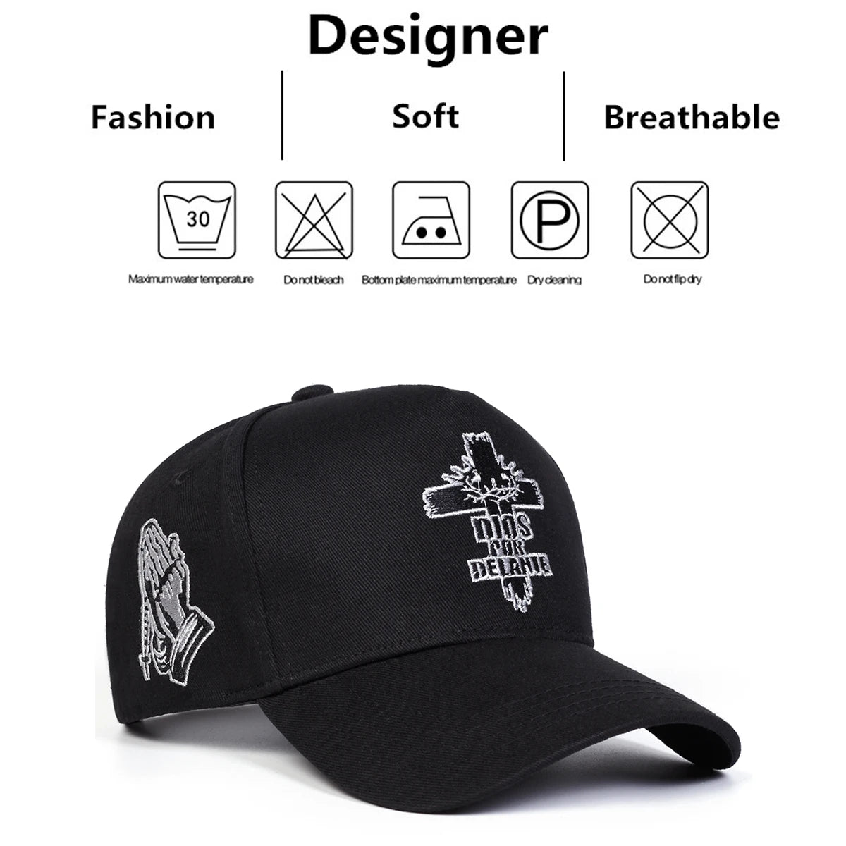 Unisex DIOS POR DELANTE Baseballkappen mit Kreuzstickerei – Frühjahr/Herbst – Outdoor – verstellbar – Freizeitmützen – Sonnenschutzhut – Sportmütze