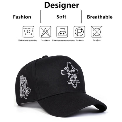 Unisex DIOS POR DELANTE Baseballkappen mit Kreuzstickerei – Frühjahr/Herbst – Outdoor – verstellbar – Freizeitmützen – Sonnenschutzhut – Sportmütze