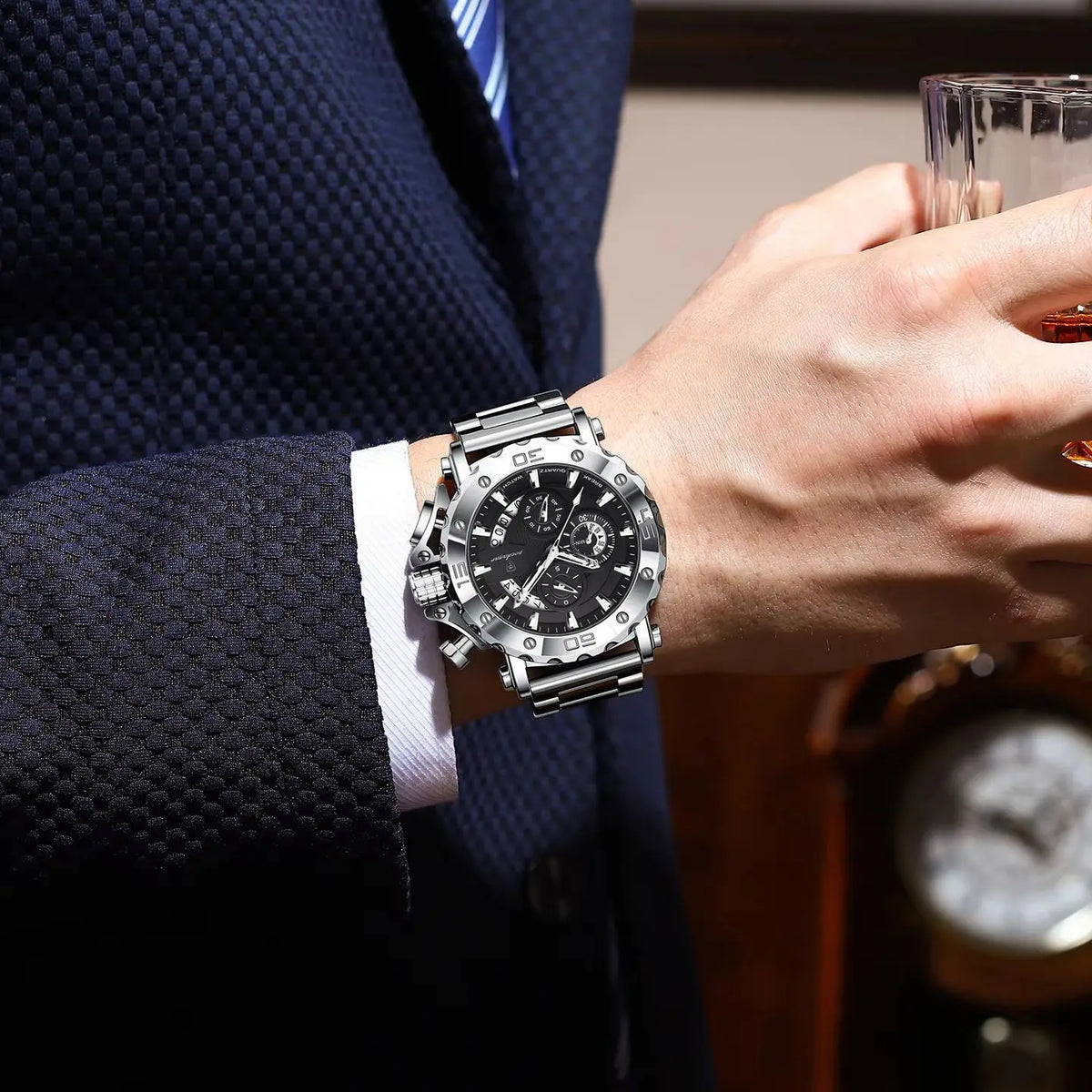 Reloj de lujo para hombre POEDAGAR, luminiscente, hermético, cronógrafo, con fecha, acero inoxidable, cuarzo, Reloj