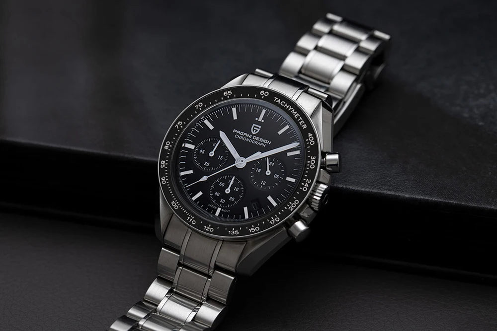 Reloj PAGANI DESIGN Moon: cronógrafo de cuarzo de lujo para hombre, estilo deportivo, cristal de zafiro con tratamiento antirreflectante, esfera luminiscente