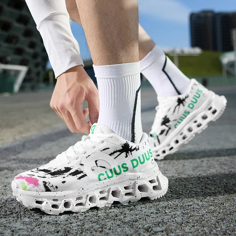 Men Sports Shoes Shock-absorbing Jogging Anti Slip Breathable Mesh Soft Soled Running Shoes Outdoor Fitness Lace Up Sports Shoes