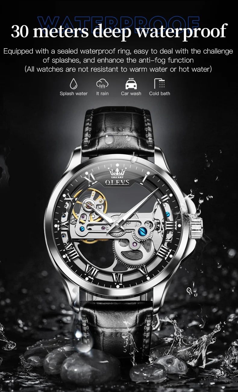 OLEVS 6661 Men Top Brand Watch Luxury All Transparent Hollow Men Mechanical Watch Original Fashion Waterproof Classic Men Watch