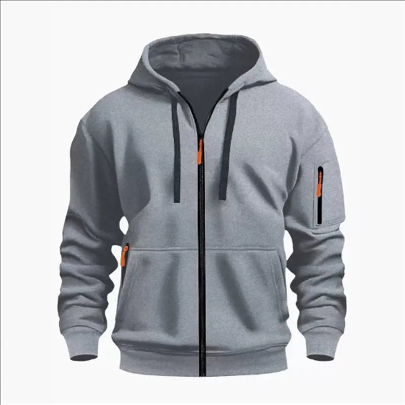 Men's Sweatshirts with Zipper Pockets Thin Solid Color Half Tracksuit Casual Outdoor Hooded Tracksuit Long Sleeves Jacket Coats