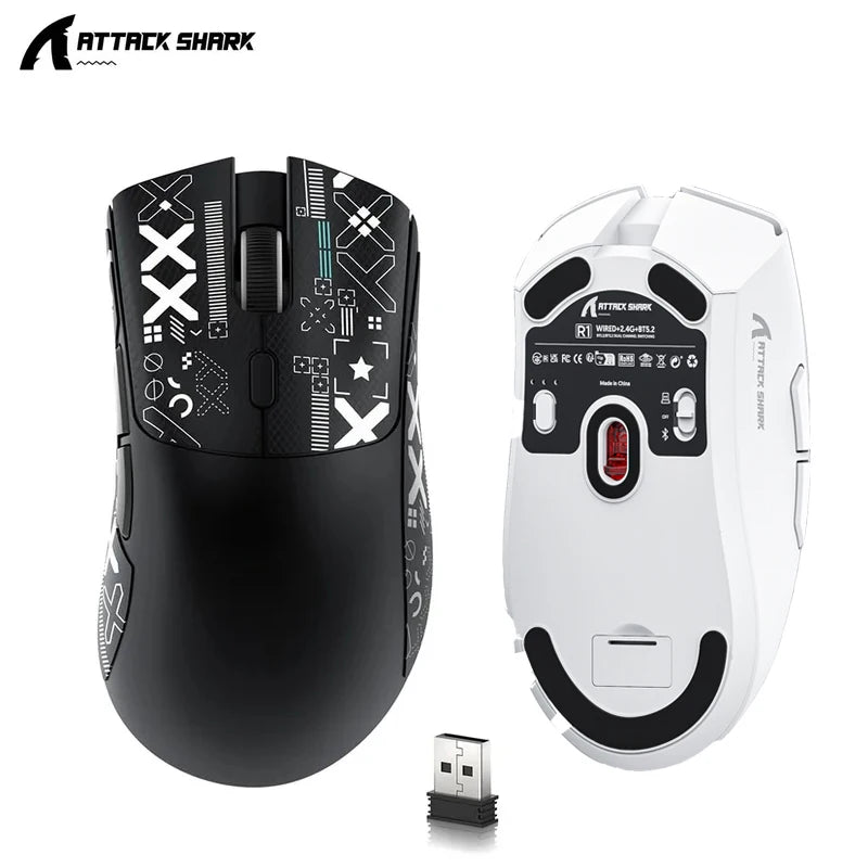 Attack Shark R1 lahka brezžična gaming miška Bluetooth 2.4G PAW3311 18000DPI ergonomska miška z makri