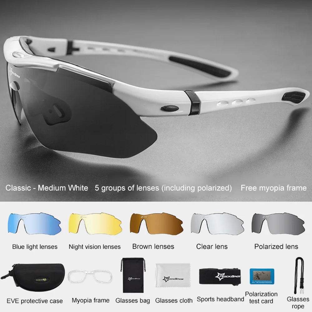 ROCKBROS Polarized Cycling Glasses Sunglasses Men Women Mtb Bike Road Eyewear Bicycle Riding Outdoor Sport Hiking Goggles 5 Lens
