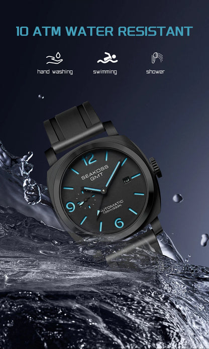 SEAKOSS 100m Diving Men GMT Automatic Mechanical Watches 1963 Clock 2557 Seagull Movement Super Luminous Sapphire Wristwatches
