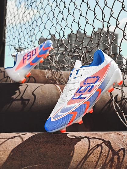 Unisex AG FG Soccer Shoes PU Woven Fabric Upper TPU Shockproof Sole Wear Resistant Anti-slip Teenager Competition Sneakers