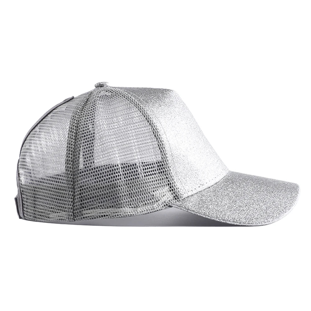 2023 New Summer Glitter High Ponytail Baseball Cap Female Snapback Hat Casual Black White Pink Mesh Trucker Caps for Women Gorra