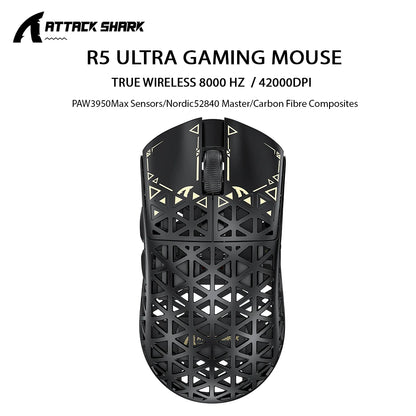 ATTACK SHARK R5 ULTRA Wireless Gaming Mouse - 8K Polling,PAW3950MAX Sensor,42,000 DPI,Carbon Fiber Ultra-Light for Pro Esport
