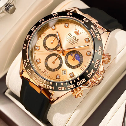 Reloj para hombre OLEVS: reloj de cuarzo de lujo, resistente al agua y luminiscente, con cronógrafo y indicador de fecha. Reloj deportivo para hombre de una gran marca.