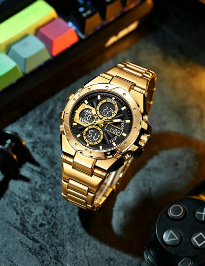 Reloj para hombre SMAEL 8160 – Modelo deportivo militar, analógico y digital, de acero inoxidable – Resistente al agua, con pantalla LED, alarma, cronógrafo y cronómetro