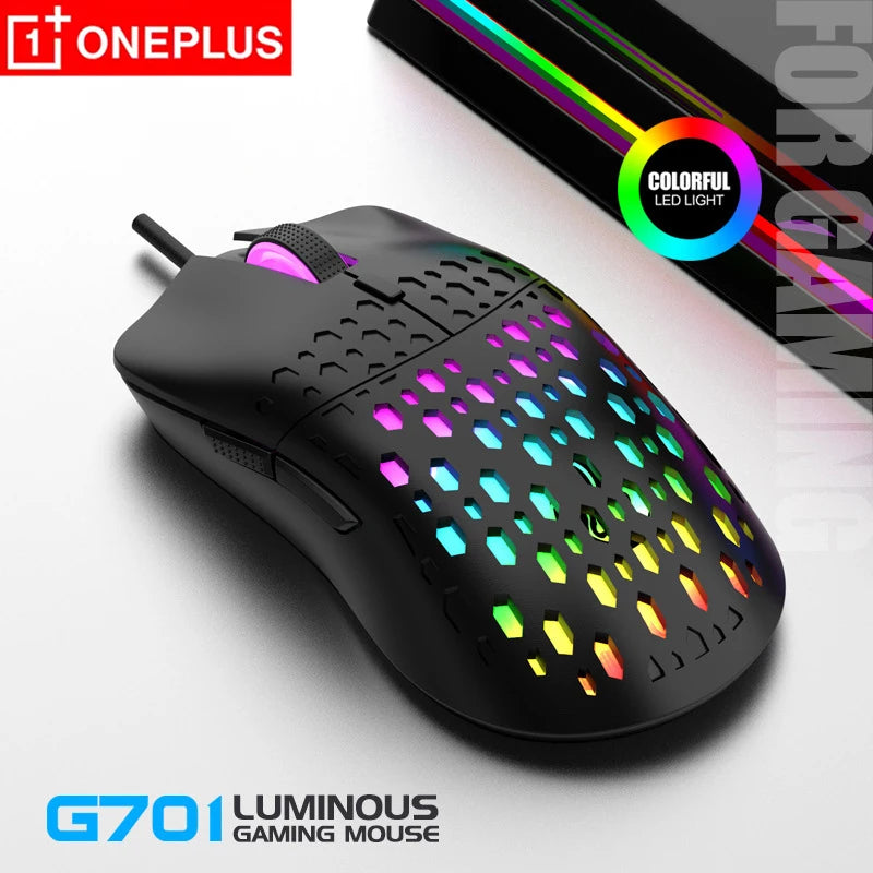 OnePlus G701 Wired 6 Keys Mouse Honeycomb Perforated Colorful Lighting Gaming And Office For Microsoft Windows Apple IOS System