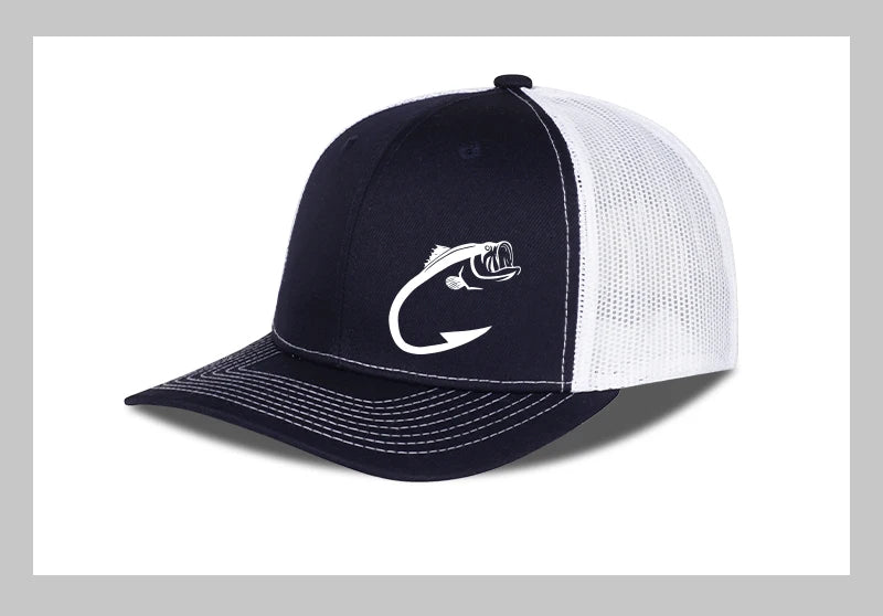 Trucker-Cap mit Bass-Fischhaken-Print, verstellbar, Unisex, Mesh, für Angelfans, Sonnenhut