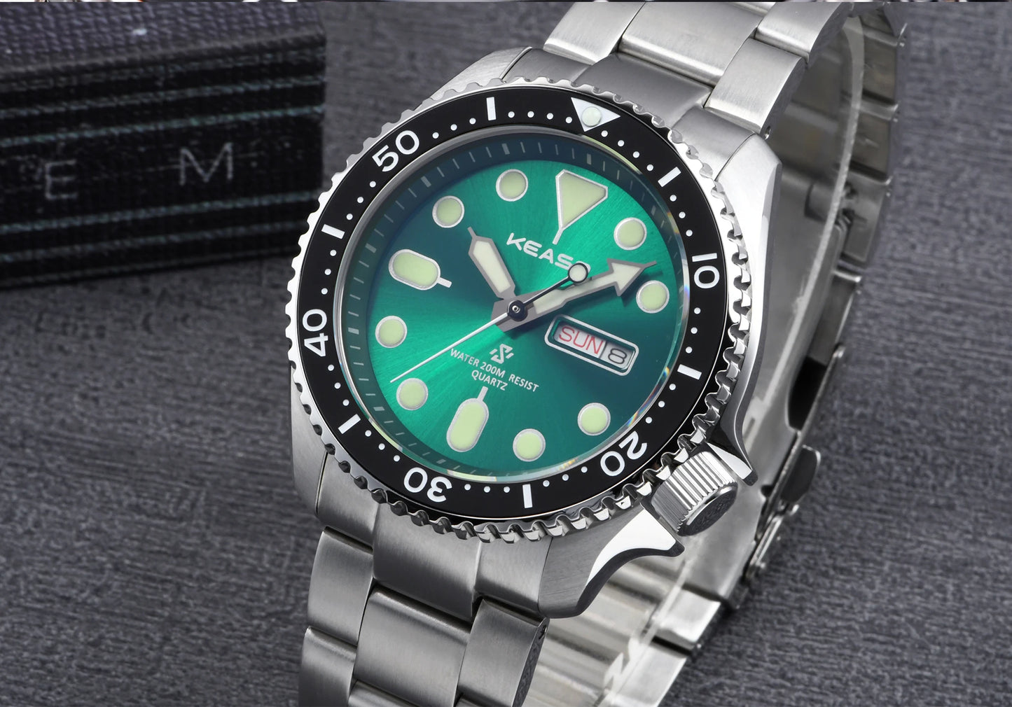 KEASO Top Men's Dive Watch C3 Super Luminous 316L Solid Steel 20Bar Waterproof Sapphire Mirror MIYOTA 2035 Quartz Movement Watch