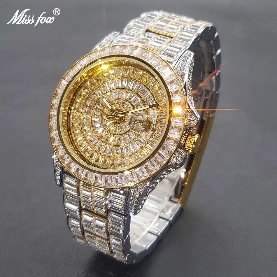 Full Iced Out Watches For Men Luxury Handmade Mosaic Diamond Silver Steel Watch Fashion Hip Hop Silver Automatic Date Male Clock