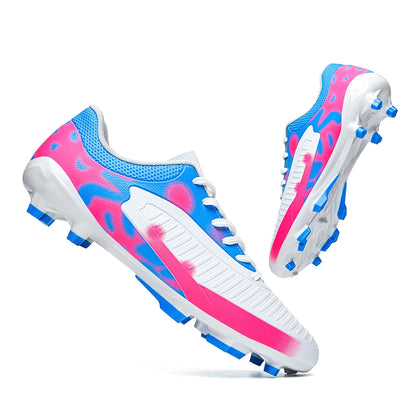 Chaussures de football Shock Cushion AG FG avec semelle extérieure épaisse en PU textile et TPU, réduisent la fatigue des pieds lors d'entraînements prolongés sur gazon naturel.