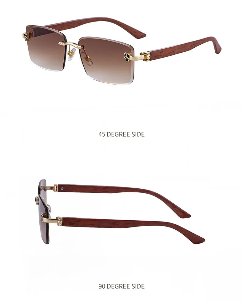 2026 Wooden Rimless Sunglasses Women Trendy Retro UV400 Protection Square Sunglass Men Brand Design Fashion Glasses Dropshipping