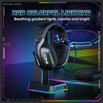 Onikuma Gt808 Three Modes with Mic E-Sports Wireless Gaming Headset Rgb Lighting Supports Bluetooth 5.3 / 2.4g / Aux 3.5mm