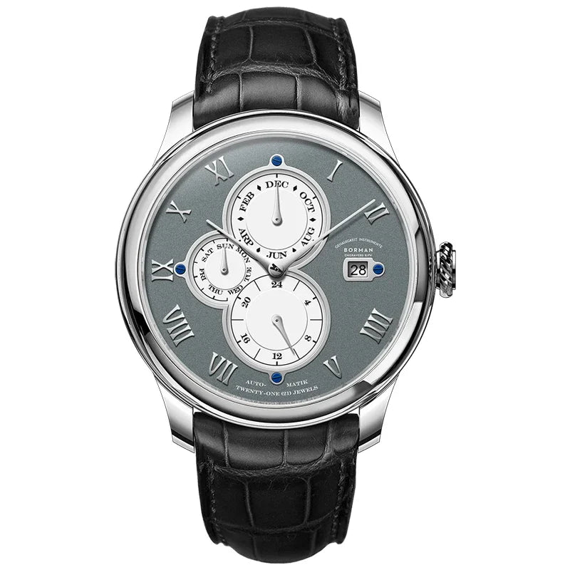 Luxury Brand BORMAN Automatic Mechanical Men's Watches Sapphire 50M Waterproof Multi-function Dial Retro Leather Clocks BM18011