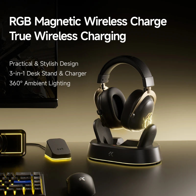 MCHOSE V9 Turbo + Wireless Gaming Headset 60mm 7.1 Surround Sound Professional Esports Headphones With RGB Charging Base