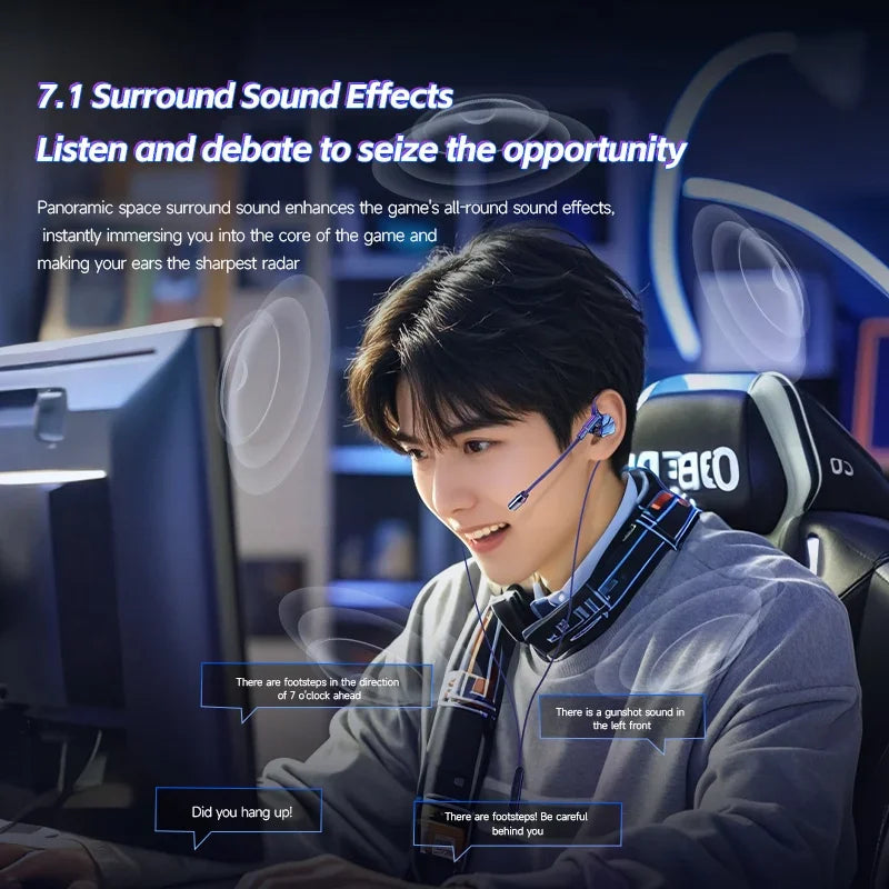 Gaming Earbud Gamer Headphone With Dual Microphones Typec&3.5mm In-ear Earphones HiFi Stereo Headsets Sport with Mic for Samsung