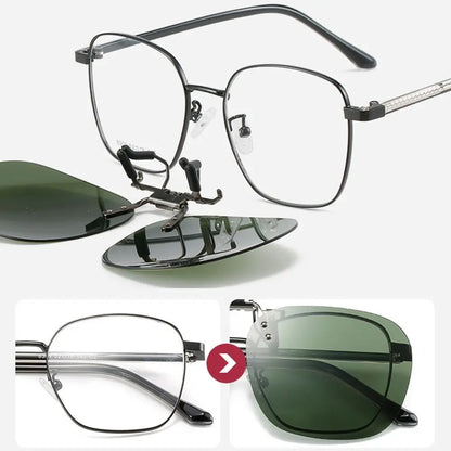 Metal Clip Clip-On Polarized Sunglasses Convenient Rimless Flip-up Sun Glasses for Prescription Glasses UV400 Polygonal Shades
