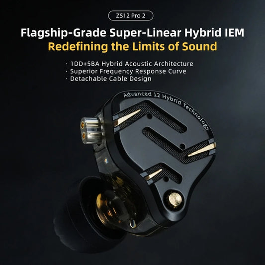 KZ ZS12 PRO 2 Flagship-Grade Super-Linear Hybrid IEM Earphones HiFi Bass In Ear Headphones Esports Gaming Headest Wired Earbuds