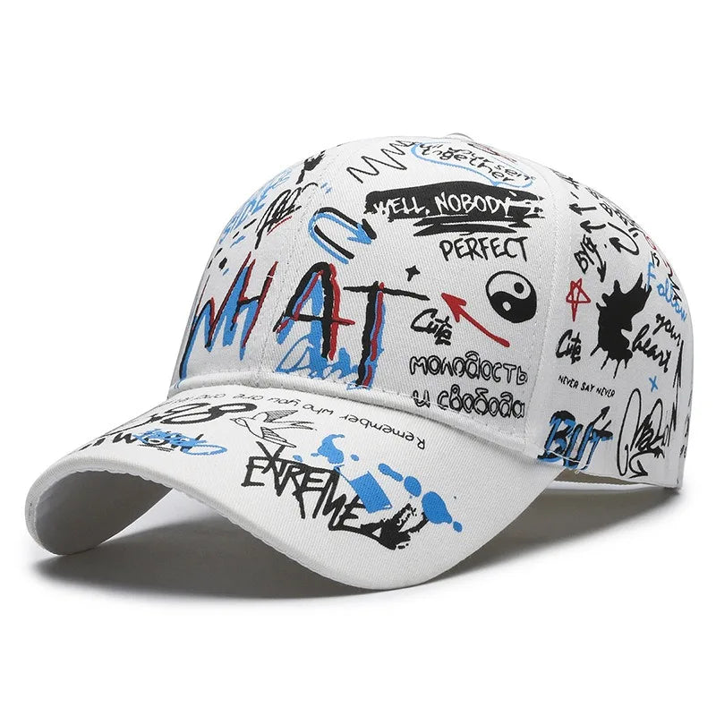 Cappellino da baseball unisex in cotone con graffiti, stampa snapback hip hop alla moda per donna e uomo