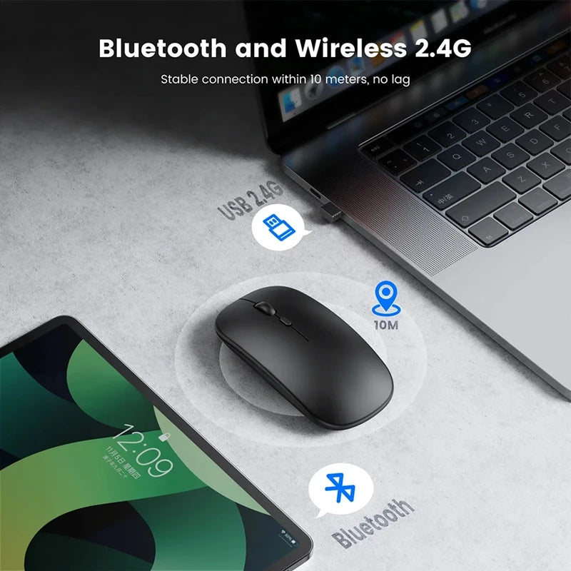 Rechargeable Wireless Mouse Bluetooth 2.4GHz Dual Modes Ergonomics DPI Readjustable Silence USB Portable Mouse for PC Laptop