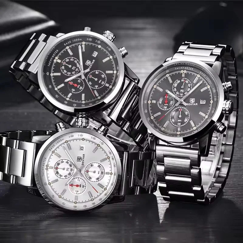 Montre pour homme BENYAR 5102 – Chronographe sportif de luxe à quartz, accessoire de mode d'une grande marque