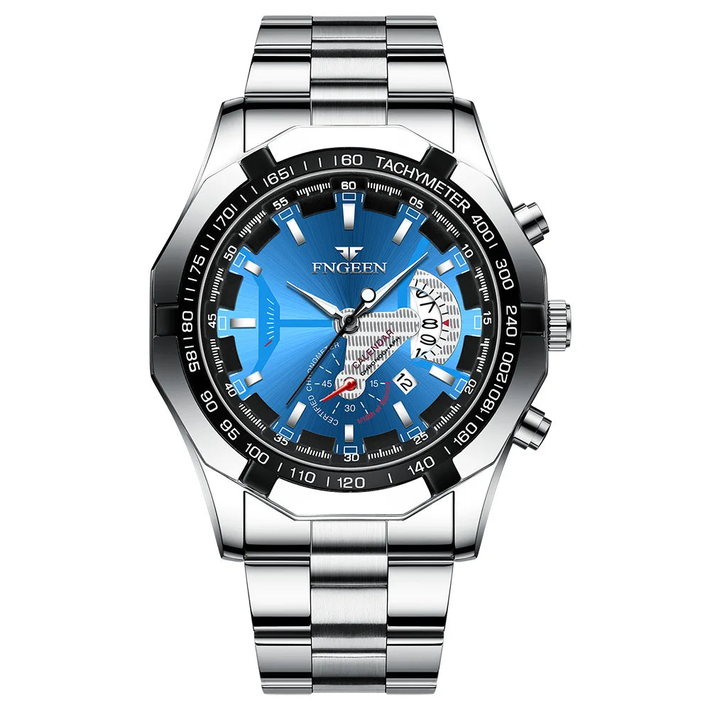 Reloj de pulsera de cuarzo de lujo BINBOND para hombre, luminiscente, resistente al agua, con fecha automática, de acero inoxidable