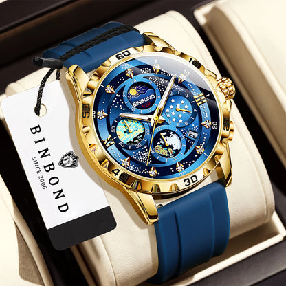 Montres à quartz de luxe BINBOND pour hommes, lumineuses, étanches, chronographe avec date automatique, style business, sport et mode décontractée