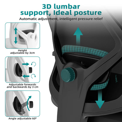 Daccormax Ergonomic Office Chair, Mesh Desk Chair Adjustable Lumbar Support, Swivel Tilt Wheels for Home Office Gaming