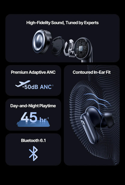 Baseus Inspire XP1 -50dB Adaptive ANC Wireless Earbuds Bluetooth 6.1 Dolby Audio 6 Mic ENC Wireless Earphones bud Sound by Bose