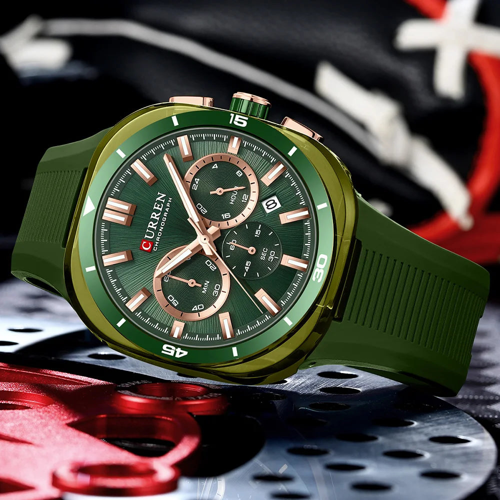 Reloj para hombre CURREN: nuevo modelo de lujo con mecanismo de cuarzo, correa de silicona, estilo deportivo, multifunción, resistente al agua, luminiscente, con indicador de fecha y cronómetro.