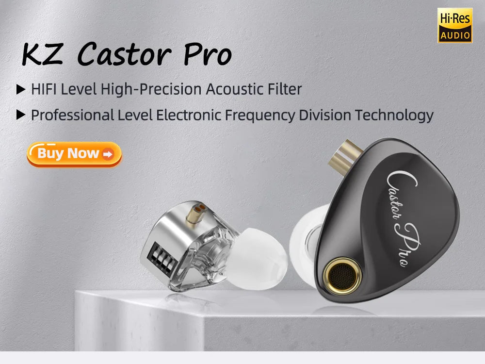 KZ Castor Wired Earbuds Improved Bass HiFi Earphone 2 Dynamic High-end Tunable Balanced Armature In-ear Headphone w/ Accessories
