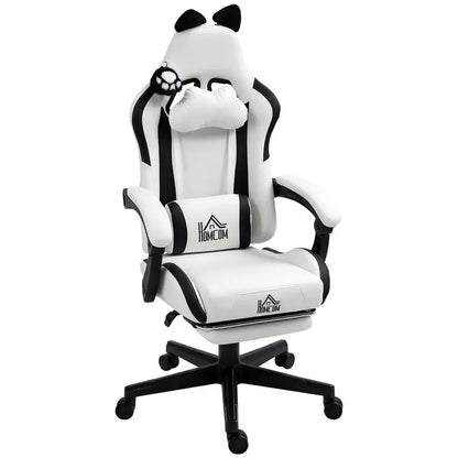 Cute Cat Shaped Gaming Chair with Removable Cat Ears and Paws,Retractable Footrest, Lumbar Head Support, 360° Swivel Gamer Chair
