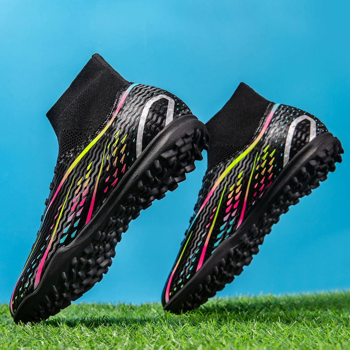 Chaussures de football TF professionnelles pour hommes, femmes et enfants, en PU + tissu respirant, semelle en caoutchouc résistante à l'usure
