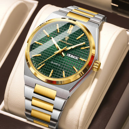 Montre-bracelet de luxe pour homme POEDAGAR, étanche, lumineuse, en acier inoxydable, avec date et jour de la semaine, à quartz, style business.