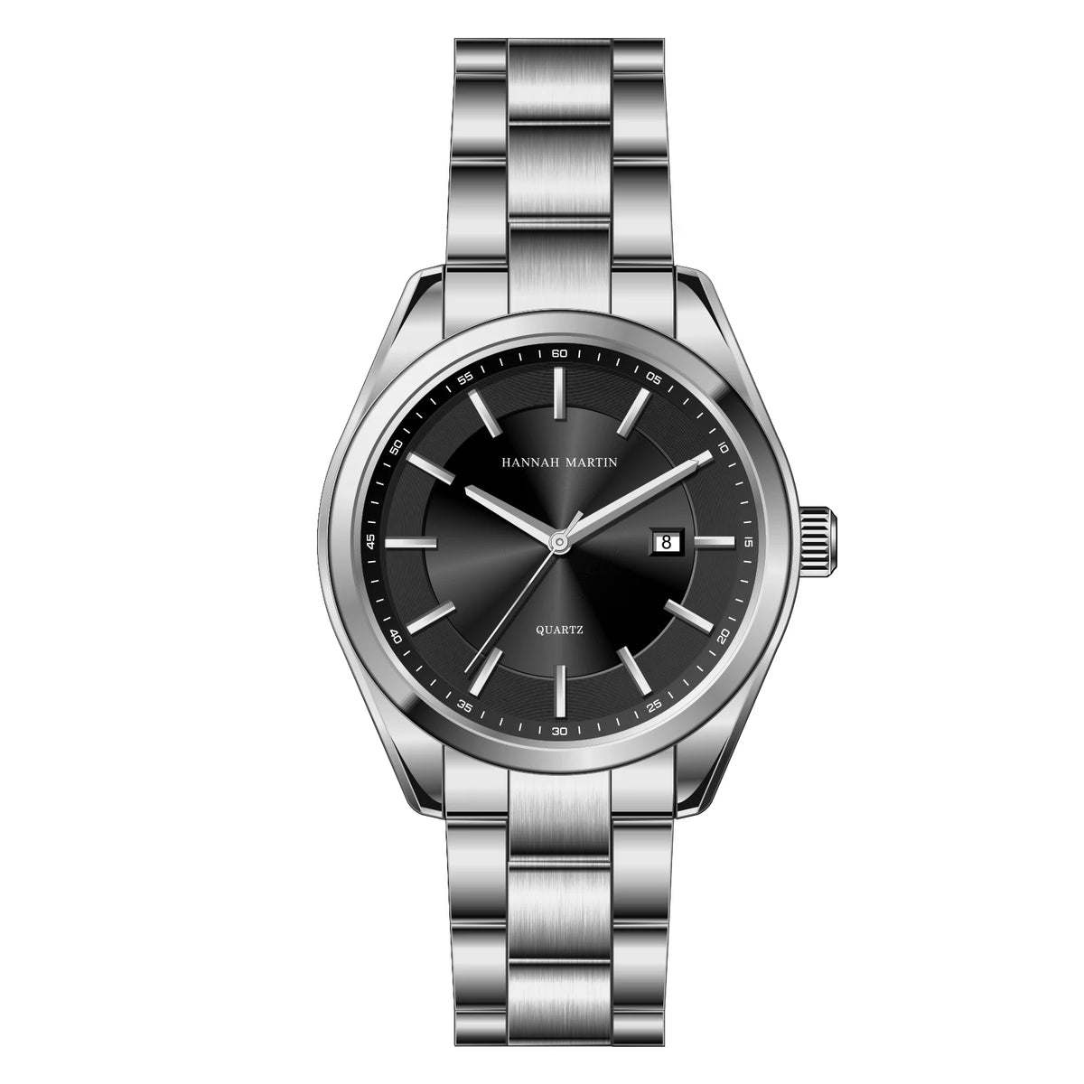 Kvartzové hodinky HANNAH MARTIN, 40 mm, pánske, náramok z čiernej nehrdzavejúcej ocele, vodotesné do 3 barov, štýl sport-chic