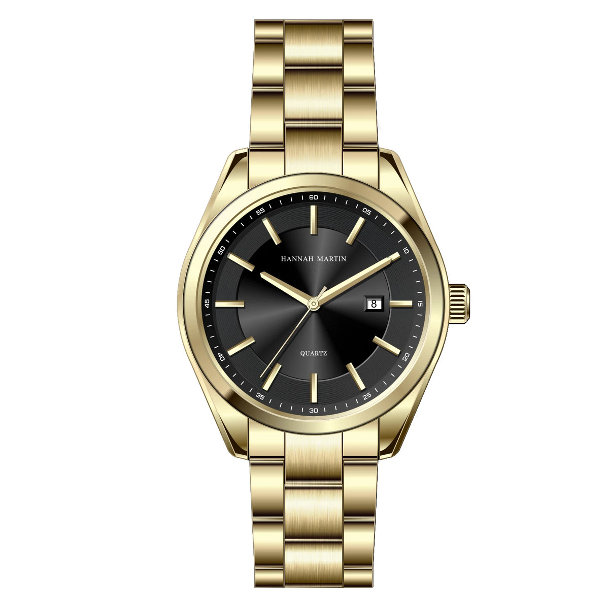 Kvartzové hodinky HANNAH MARTIN, 40 mm, pánske, náramok z čiernej nehrdzavejúcej ocele, vodotesné do 3 barov, štýl sport-chic