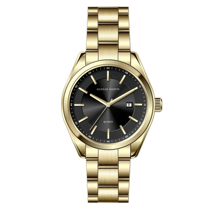 Kvartzové hodinky HANNAH MARTIN, 40 mm, pánske, náramok z čiernej nehrdzavejúcej ocele, vodotesné do 3 barov, štýl sport-chic