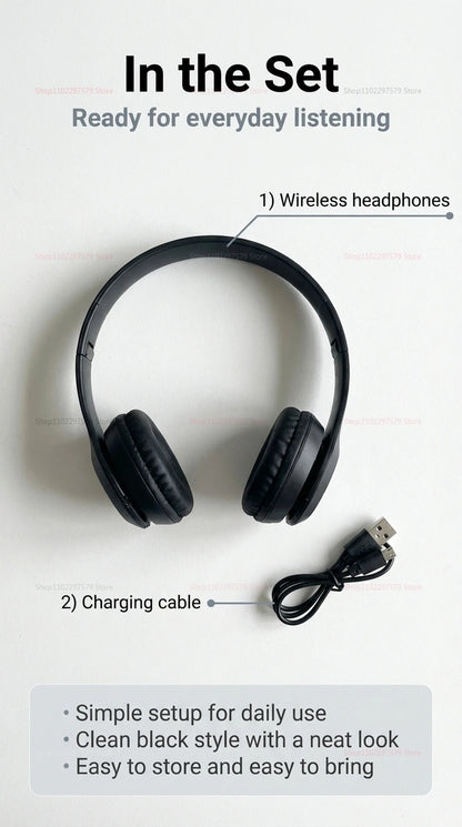 High Fidelity Bluetooth Wireless Headset, Clear Stereo Sound Over Ear Headphones with Built-in HD Mic, Stable Connection