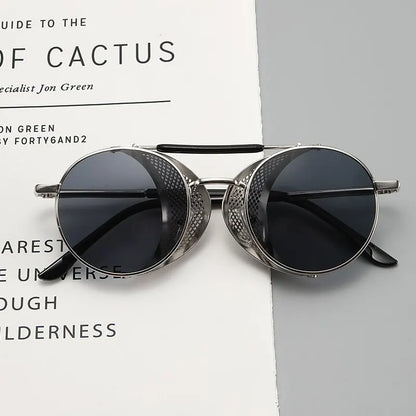 2023 Steampunk Side Wind Proof Mesh Flip Round Metal Sunglasses