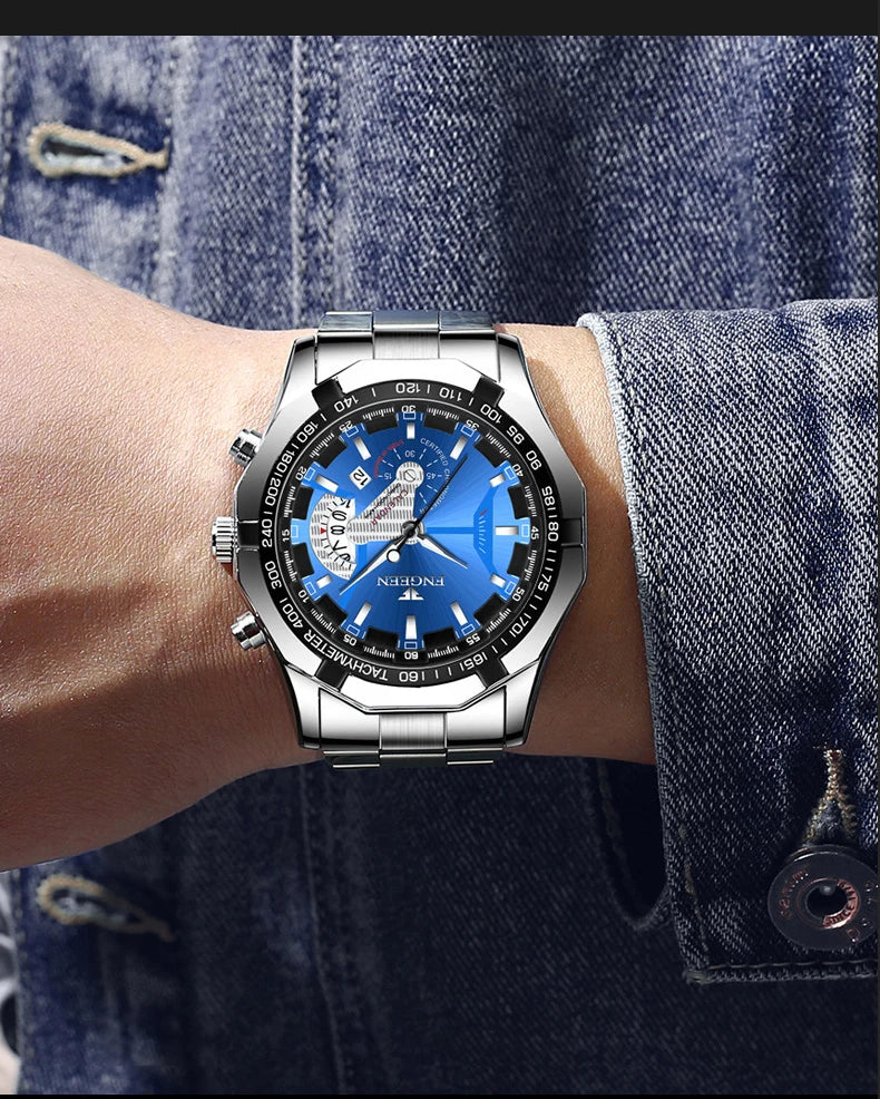 Reloj de pulsera de cuarzo de lujo BINBOND para hombre, luminiscente, resistente al agua, con fecha automática, de acero inoxidable