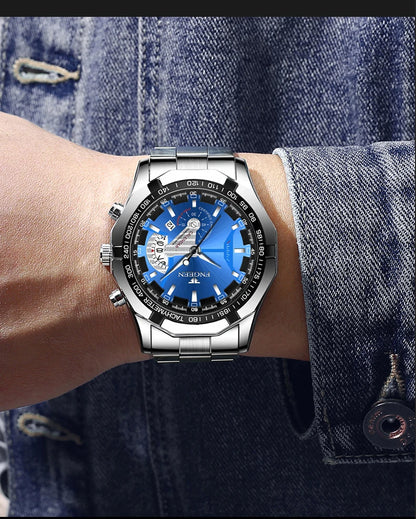 Reloj de pulsera de cuarzo de lujo BINBOND para hombre, luminiscente, resistente al agua, con fecha automática, de acero inoxidable
