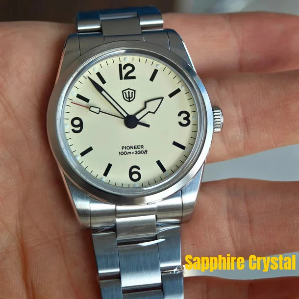 Watchdives WD1960S V2 36.5mm Quartz Watch VH31 Sweep Seconds Vintage Style Sapphire Crystal BGW9 Lume 100M Waterproof Steel